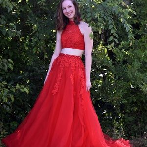 Fiery two piece prom dress